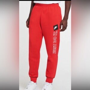 Nike Just Do It Embroidered Spell out DD6210-657 Red Jogger Pants! Size M
